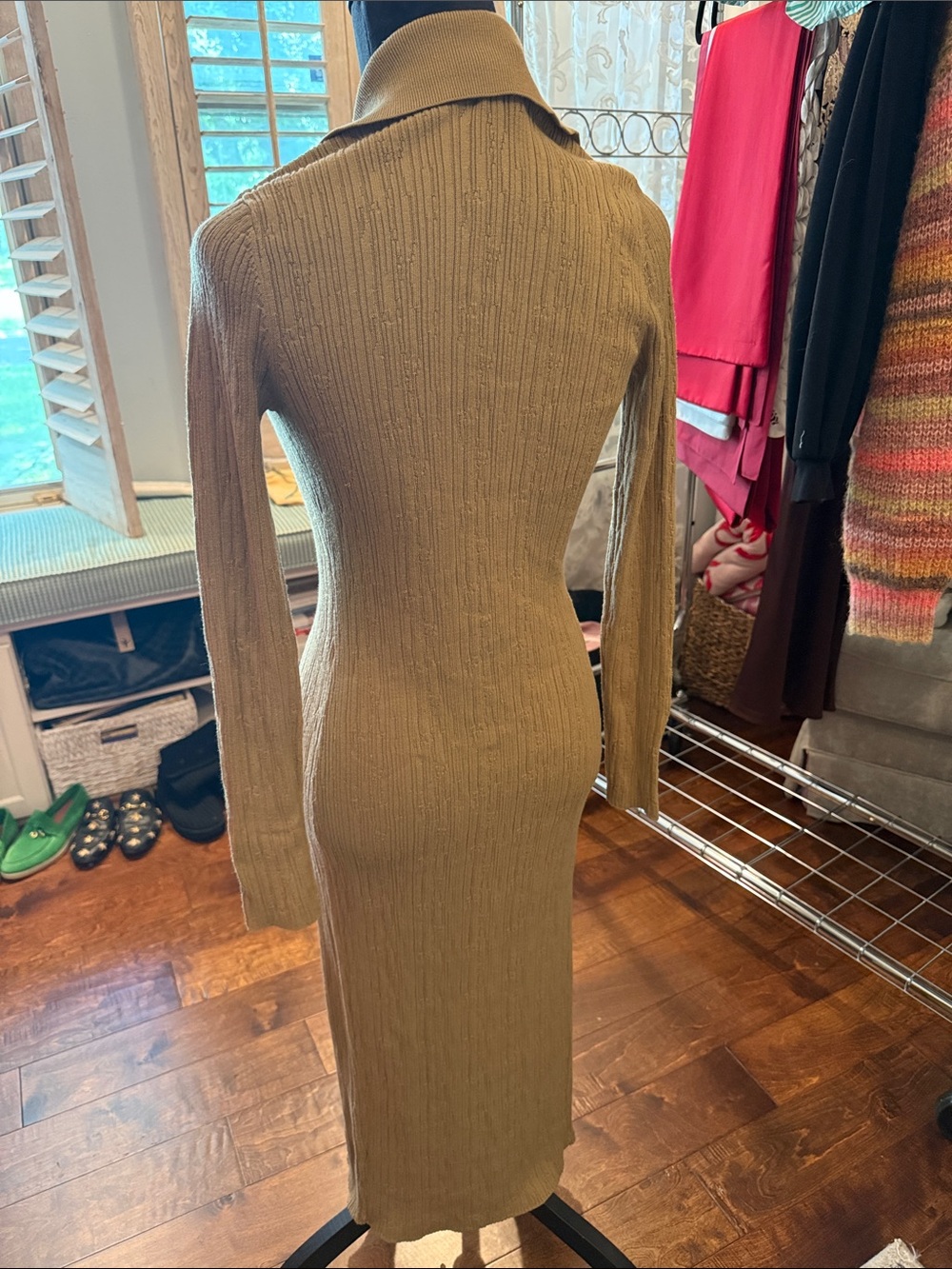 Beige Ribbed Long Button-Front Cardigan Sweater - Picture 4 of 4